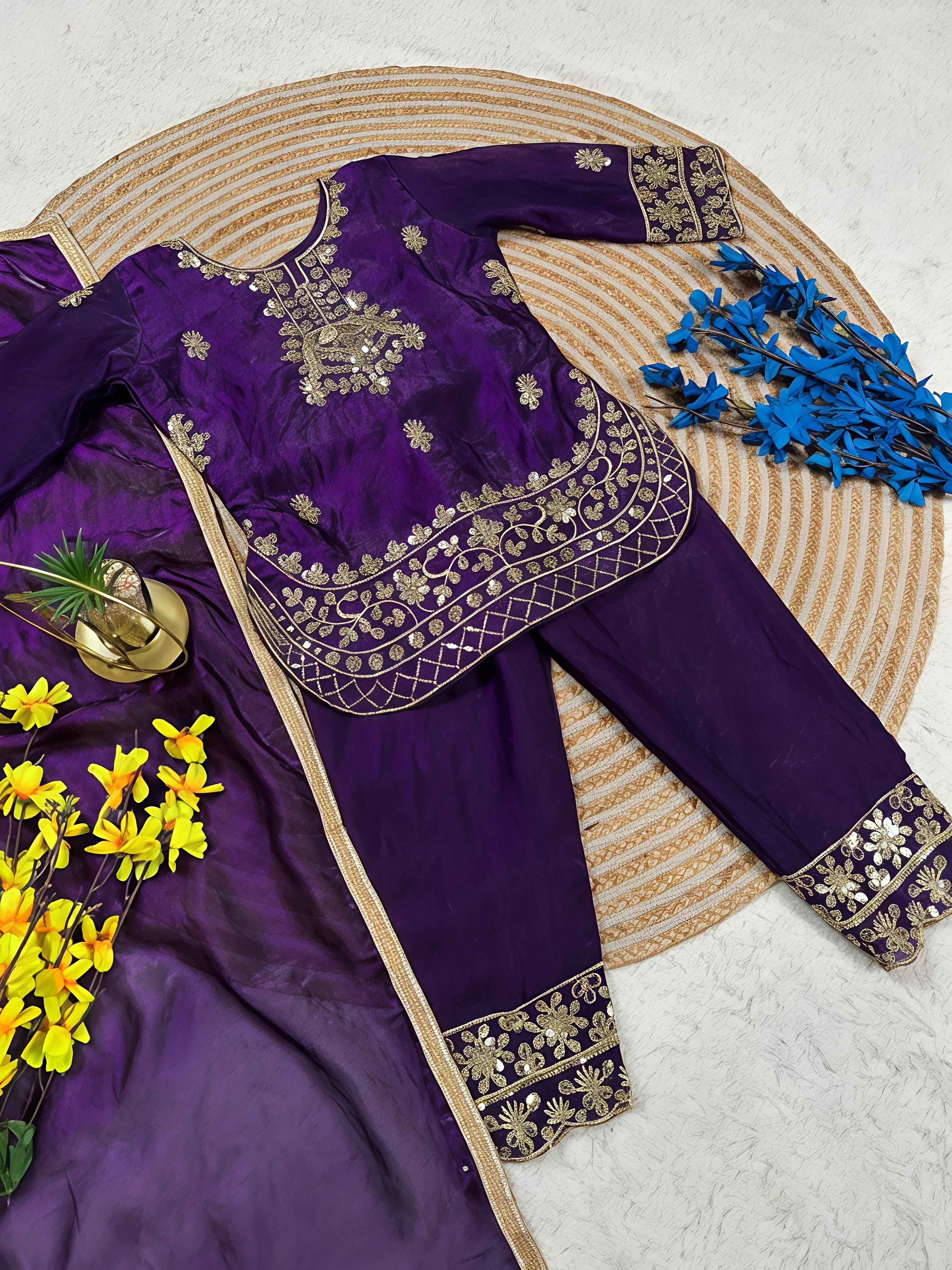 Bulbul Embroidered Silk Suit Set